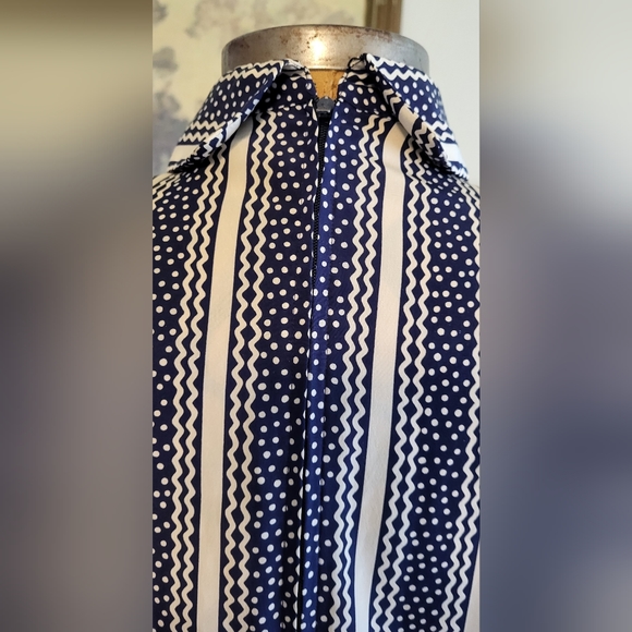 Silkitalia by Robert Janan Blue & White Polka Dots and Striped Mini Dress - Picture 5 of 12